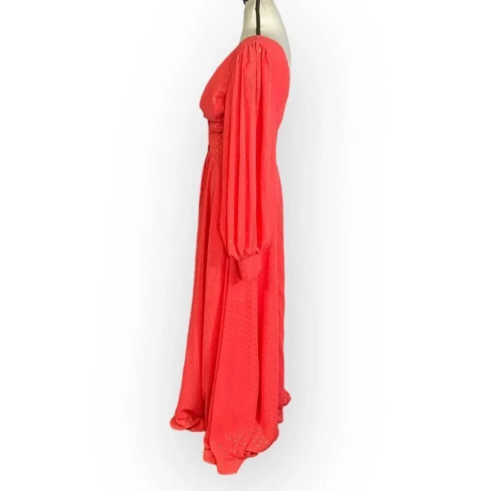 Kimberly Goldson Lesli Clip Dot Long Sleeve Maxi Dress Women's XS Coral NWOT